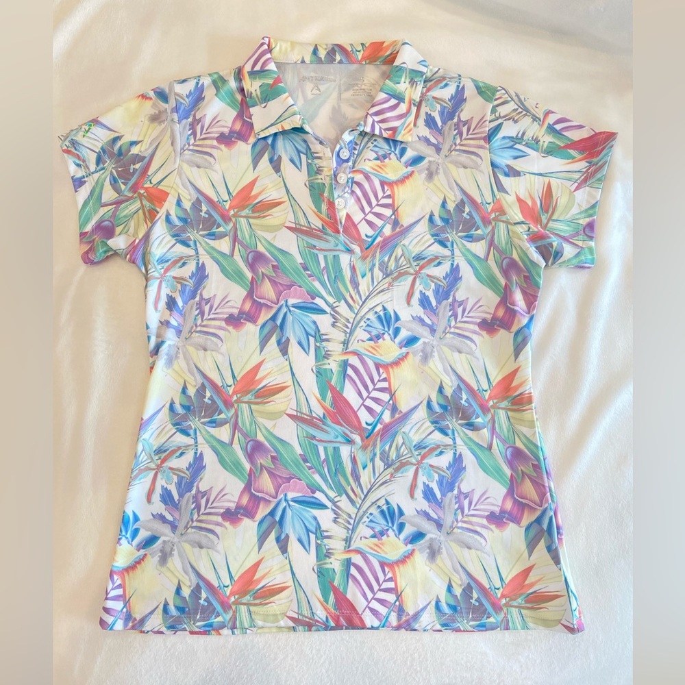NWOT Antigua Golf Shirt, Size Small, Birds of Paradise Pattern